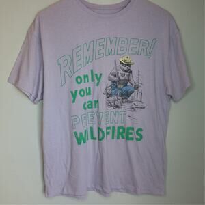 Official Smokey Bear Lavender Graphic T-Shirt Prevent Wildfires XS
